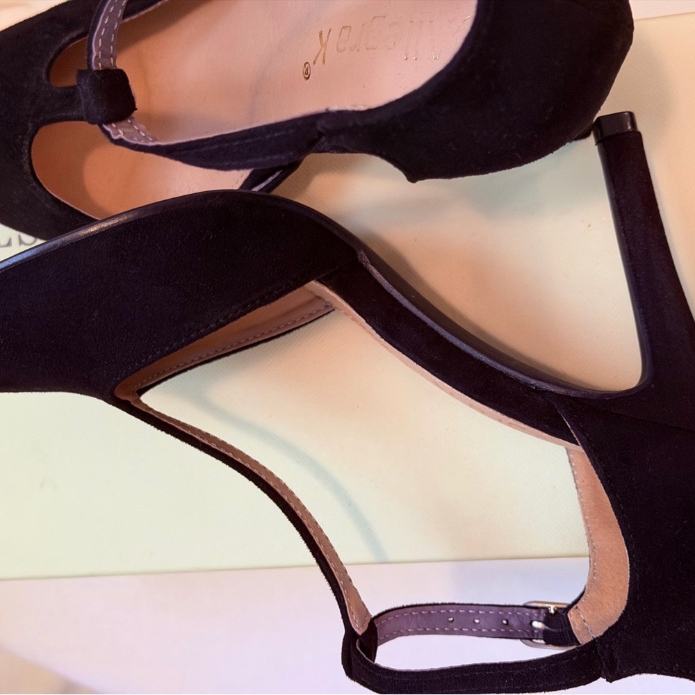 Alegra K Black Suede T-Strap Heels | Classic Dress Women’s stiletto heels - Picture 5 of 5